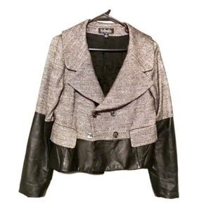 Vintage Raffinalla Women's Faux Leather Blazer Black & Gray Tweed Bomber Jacket